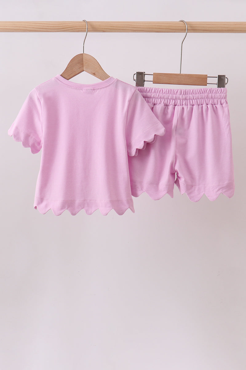 Scalloped Shorts Set - Pink