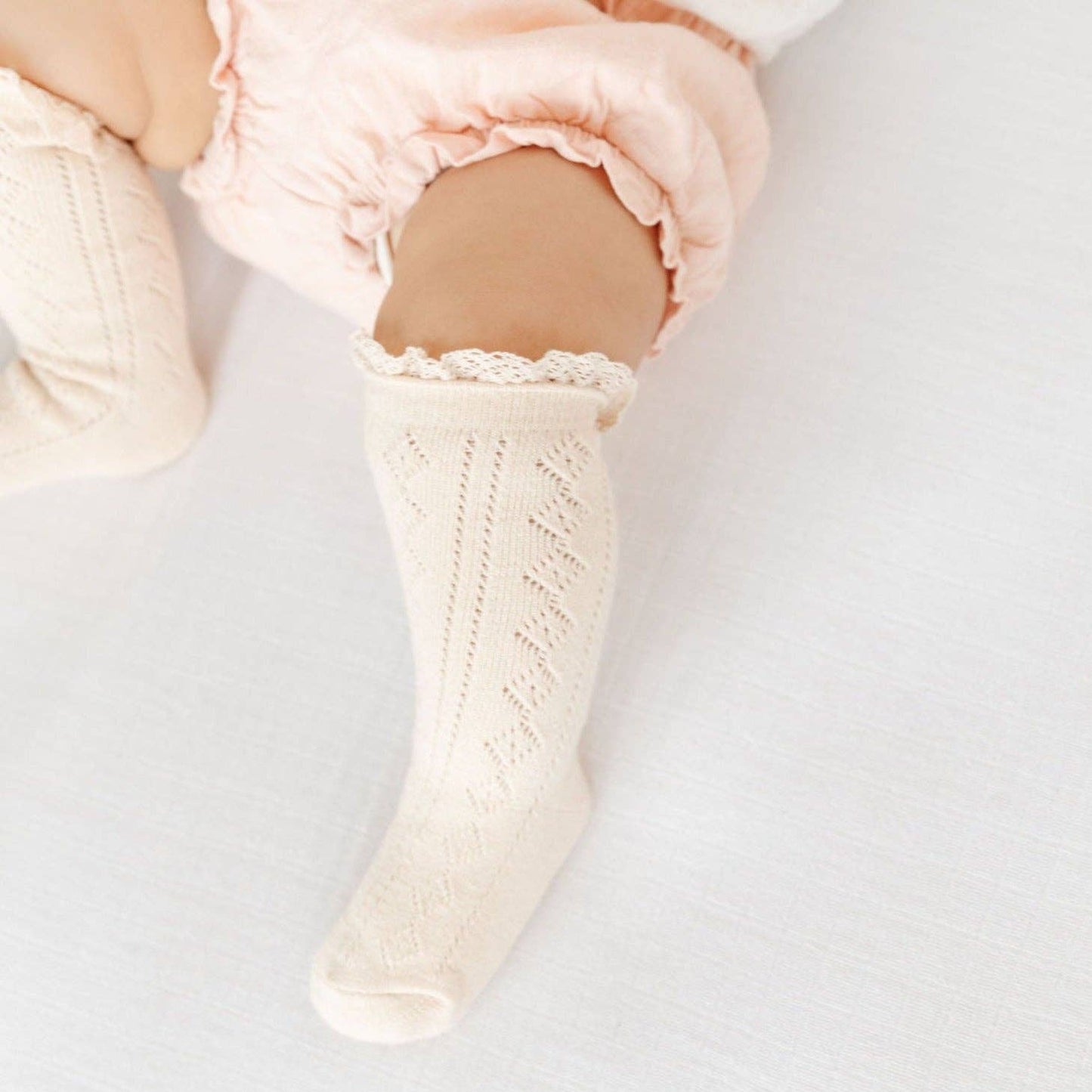 Fancy Lace Top Knee High Socks: Vanilla