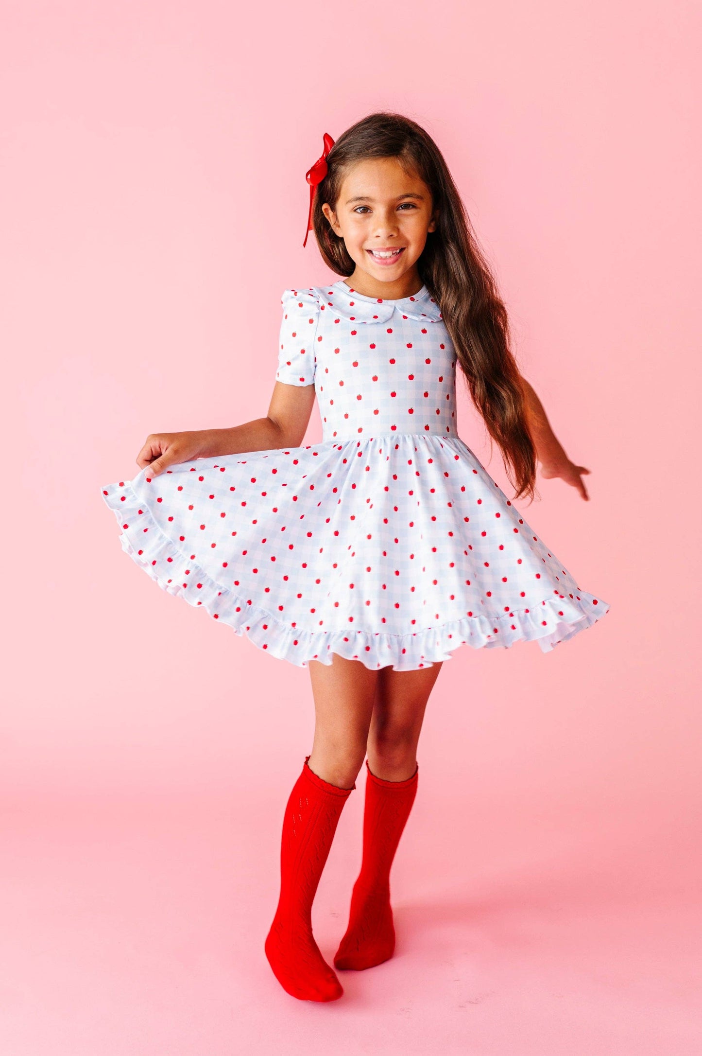 Fancy Lace Top Knee High Socks: Red