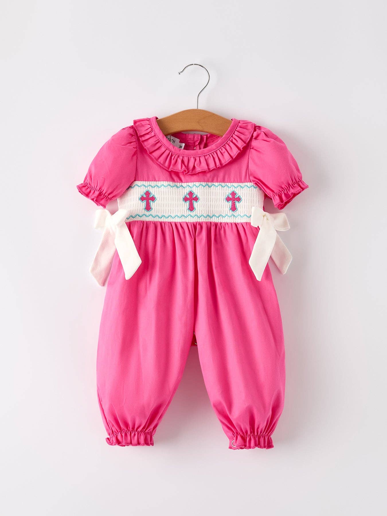 Pink Smocked Cross Romper