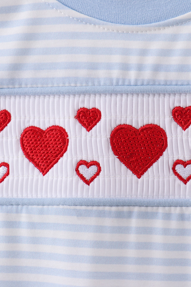 Blue Stripes & Hearts Romper
