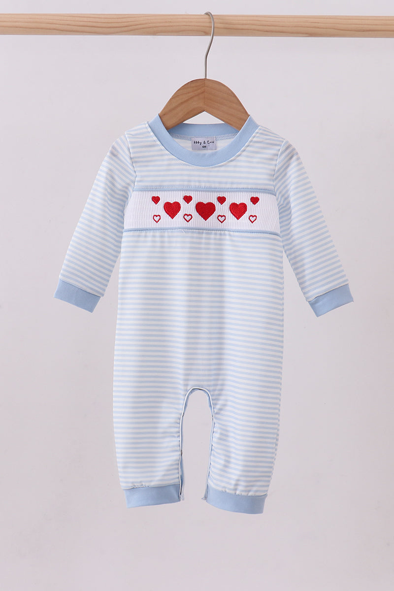 Blue Stripes & Hearts Romper