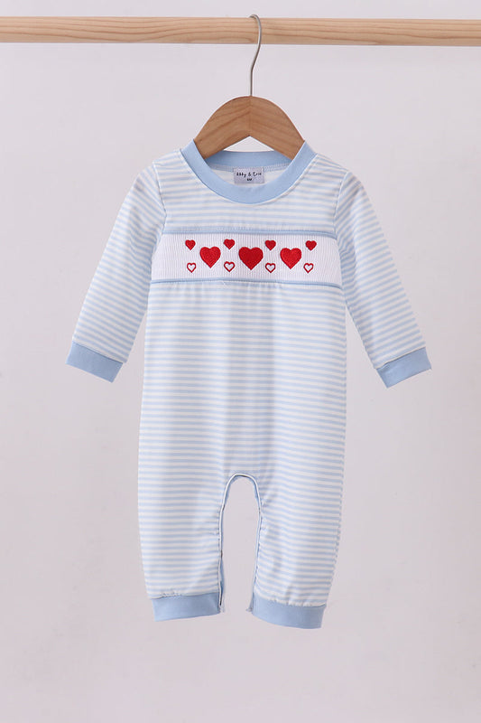 Blue Stripes & Hearts Romper