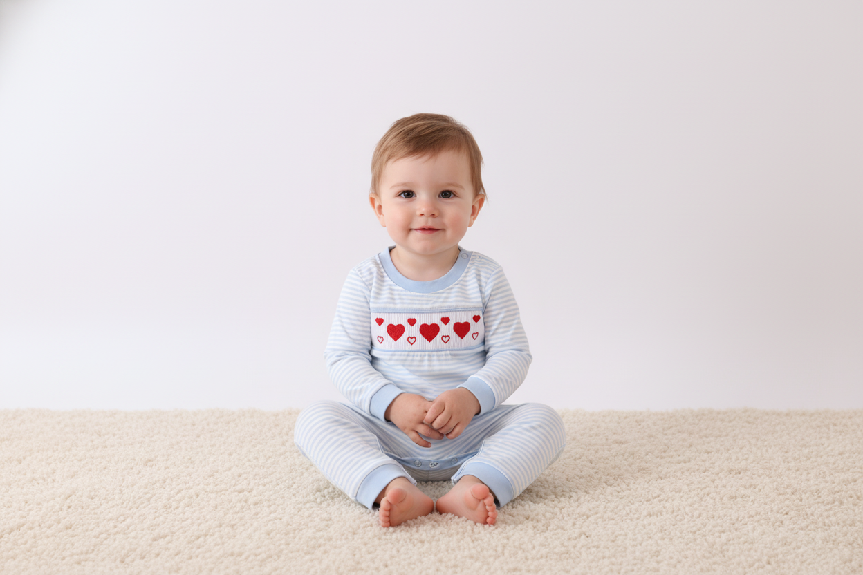 Blue Stripes & Hearts Romper