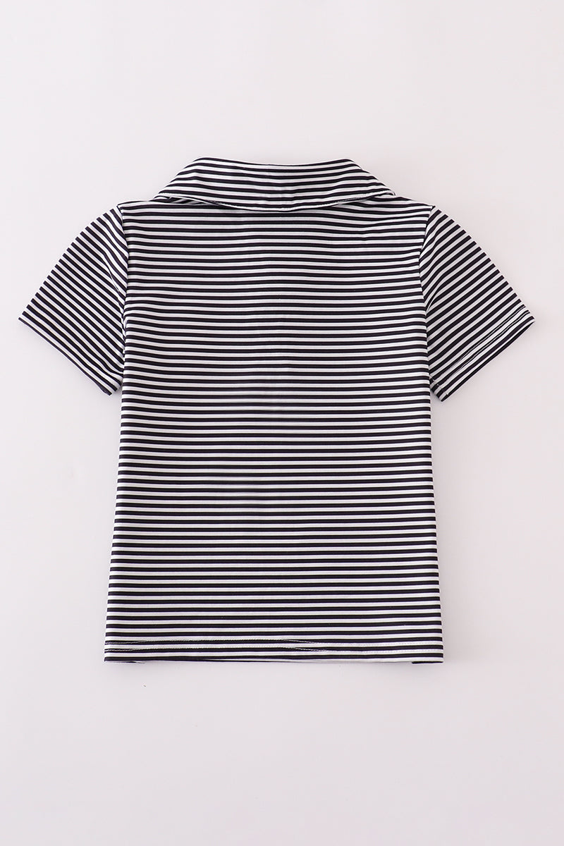 Navy Stripe Football Polo