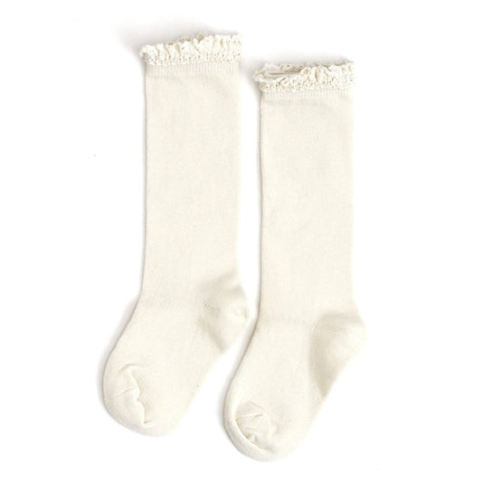 Lace Top Knee High Socks: Ivory