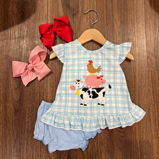 Blue Barnyard Bloomer Set