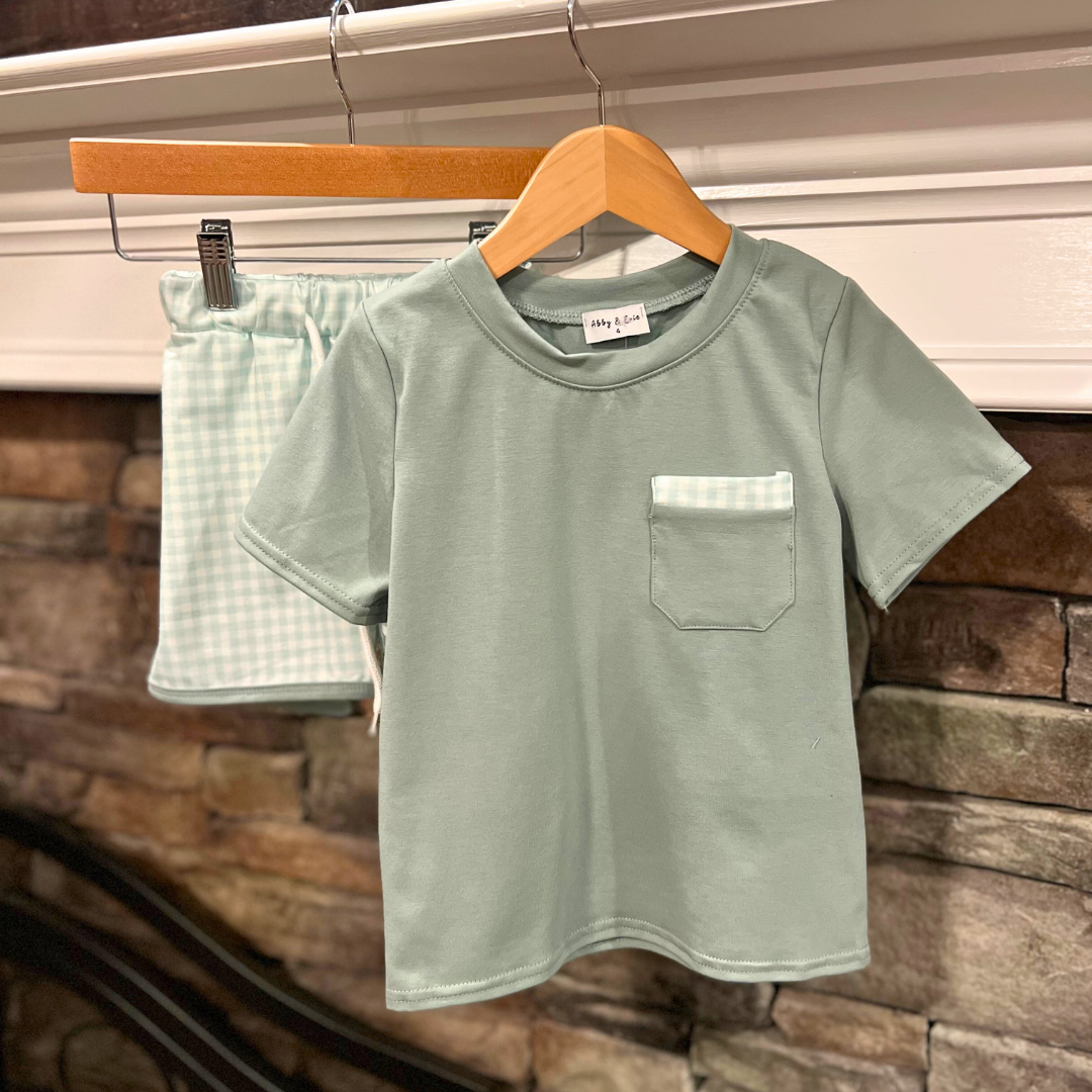 Sage Gingham Shorts Set