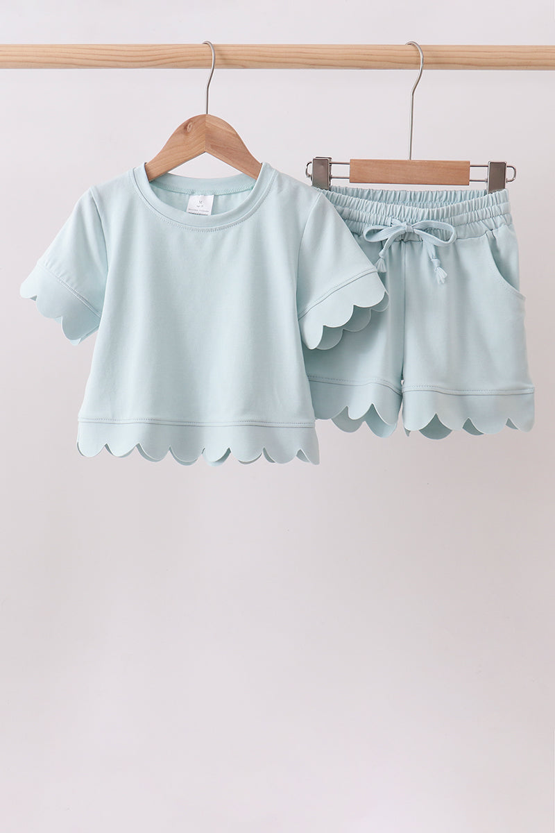 Scalloped Shorts Set - Turquoise