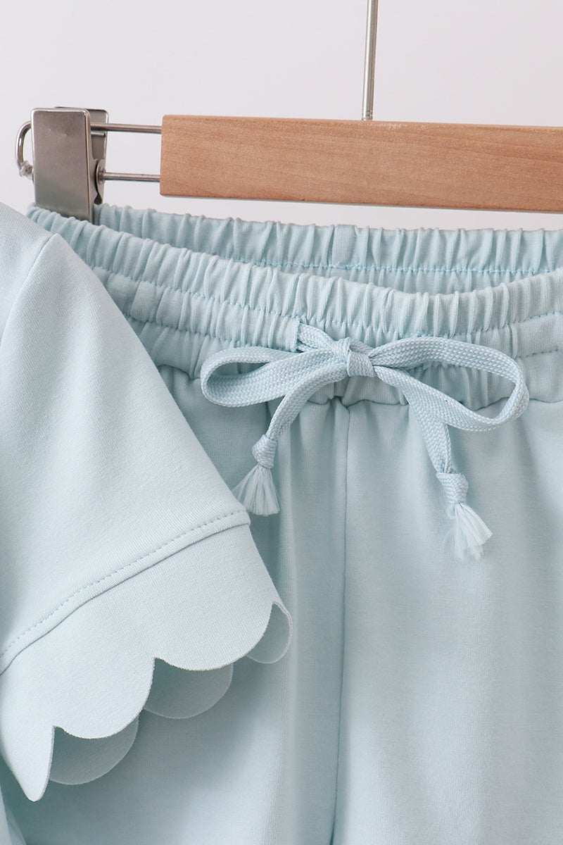 Scalloped Shorts Set - Turquoise
