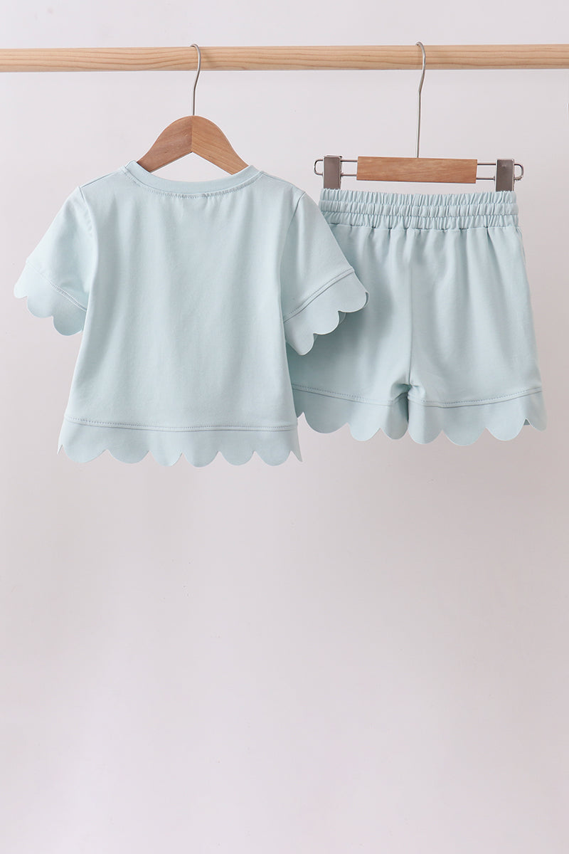 Scalloped Shorts Set - Turquoise