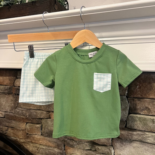 Green Gingham Shorts Set