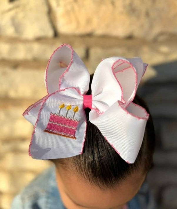 Birthday Cake Moonstitch Bow - Alligator Clip
