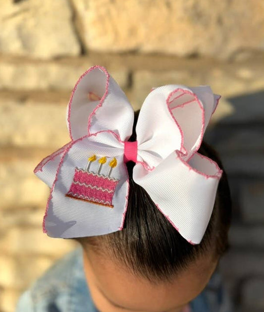 Birthday Cake Moonstitch Bow - Alligator Clip