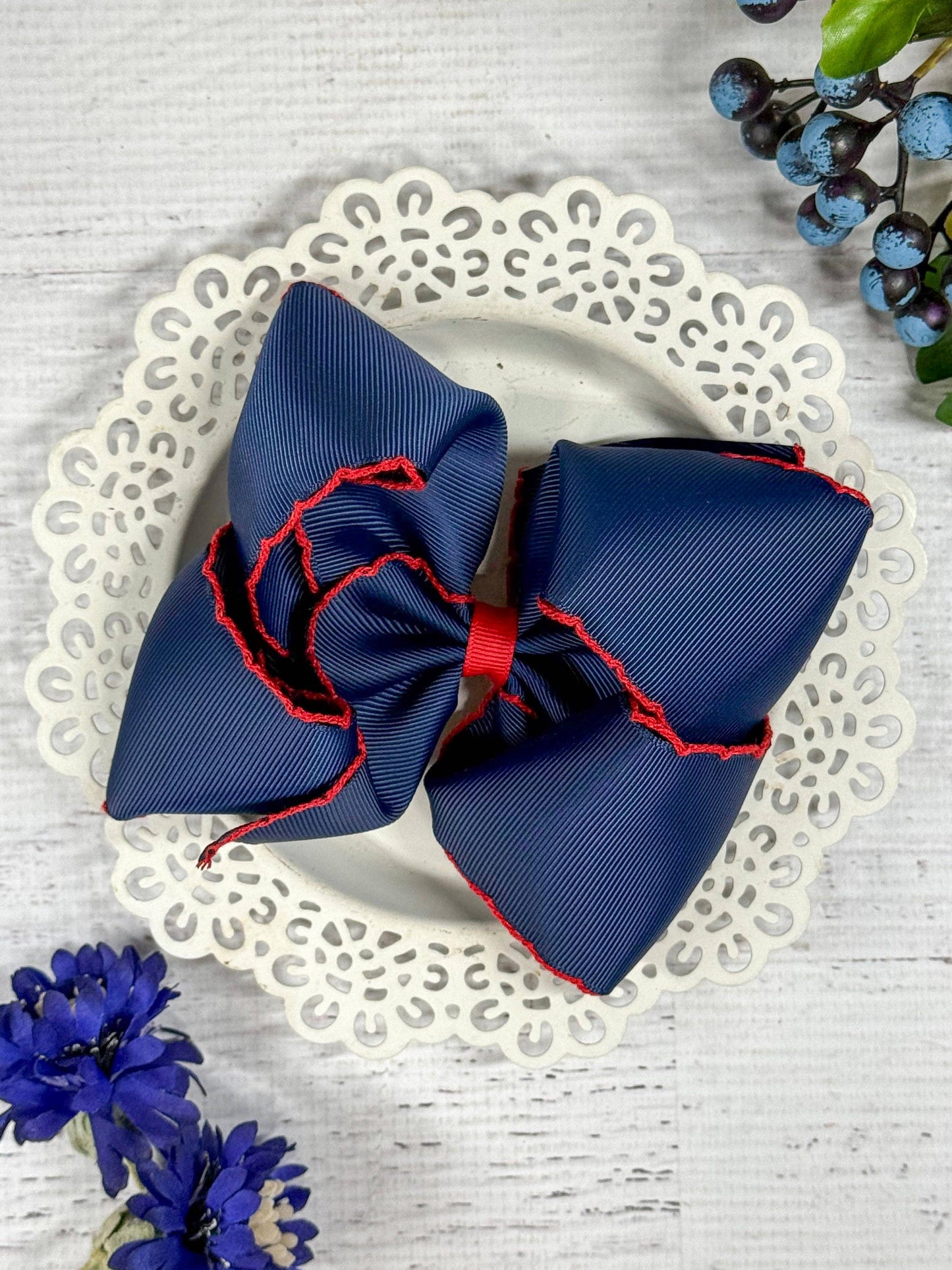 Navy + Red Moonstitch Bow