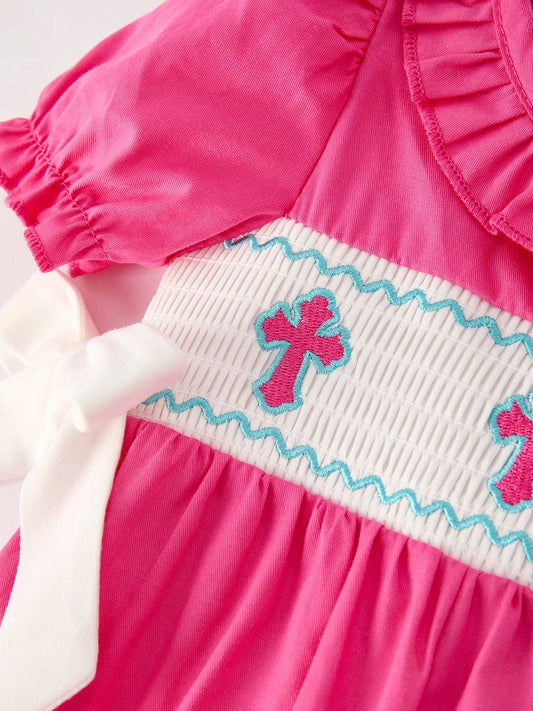 Pink Smocked Cross Romper