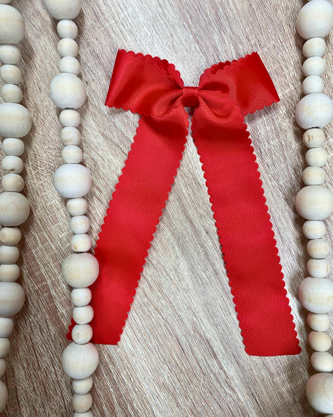 Red Scalloped Tail Bow - Alligator Clip