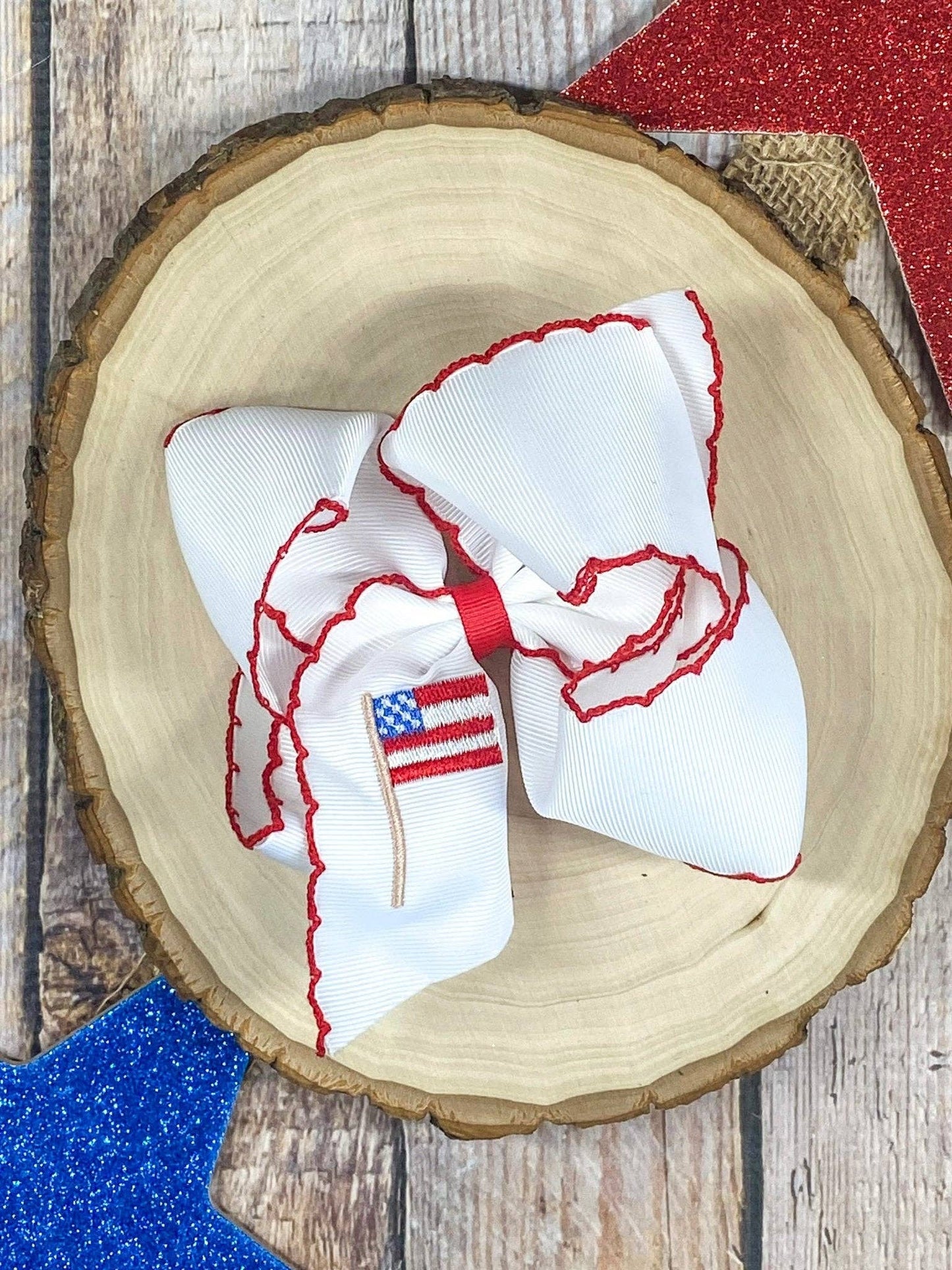 American Flag Embroidered Bow
