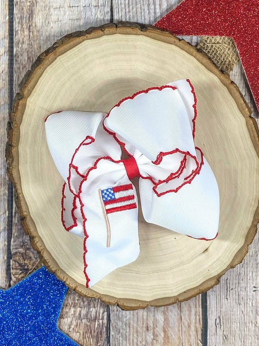 American Flag Embroidered Bow