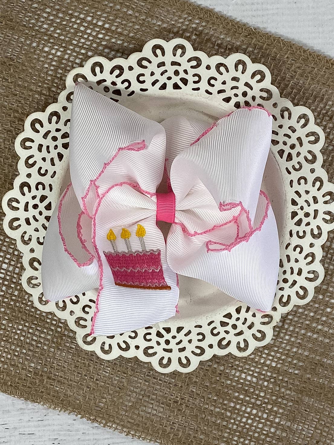 Birthday Cake Moonstitch Bow - Alligator Clip