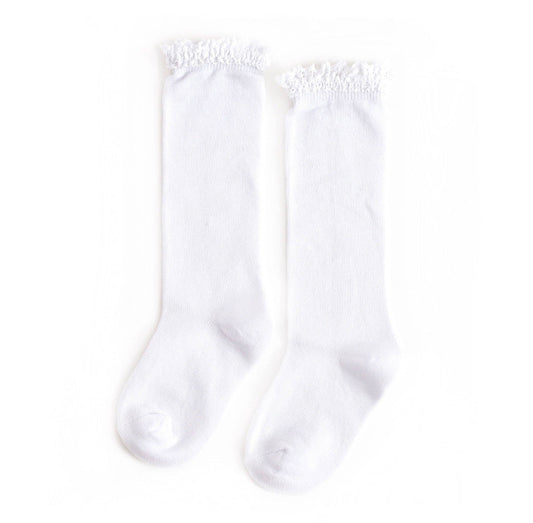 Lace Top Knee High Socks: White