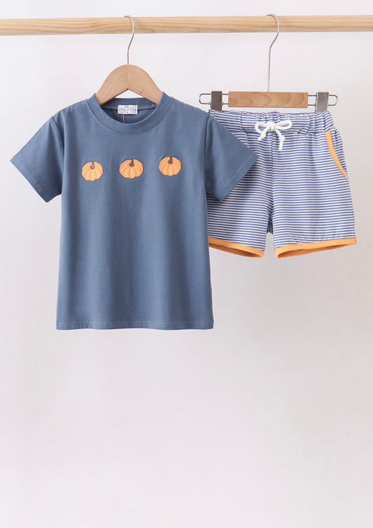 Navy Pumpkin Shorts Set
