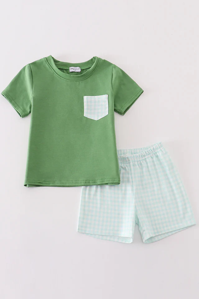 Green Gingham Shorts Set