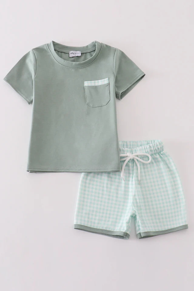 Sage Gingham Shorts Set