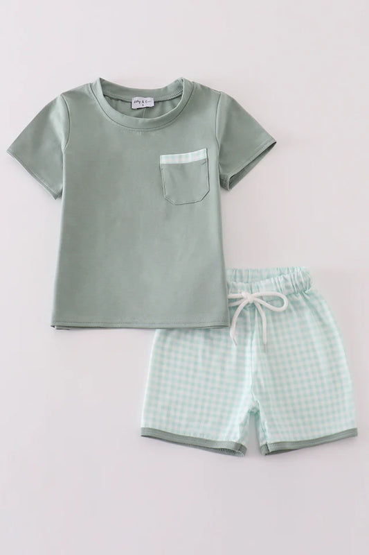 Sage Gingham Shorts Set
