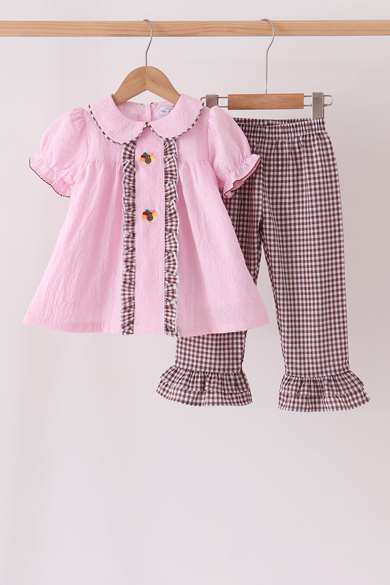 Pink & Brown Turkey Pants Set