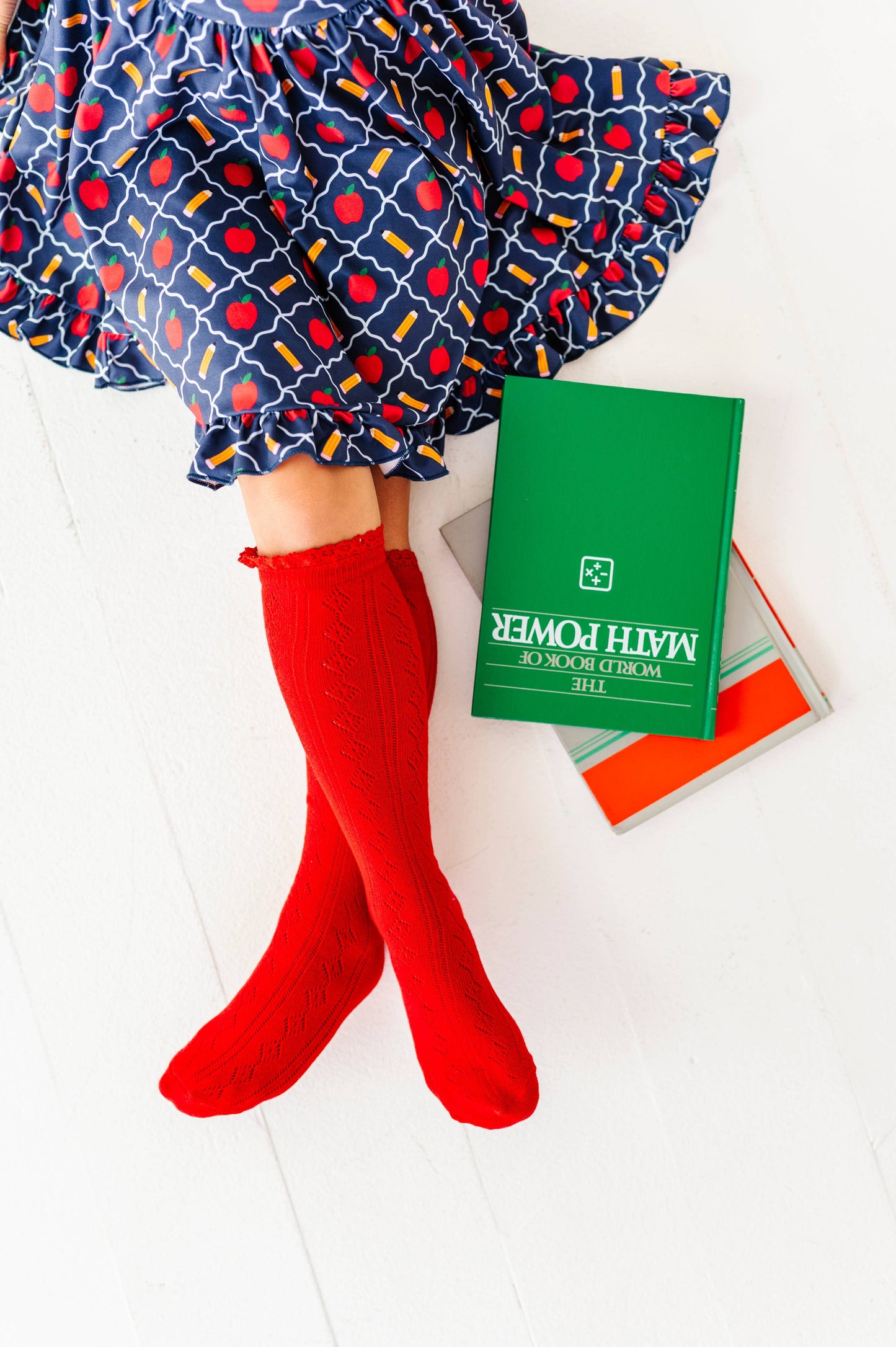 Fancy Lace Top Knee High Socks: Red