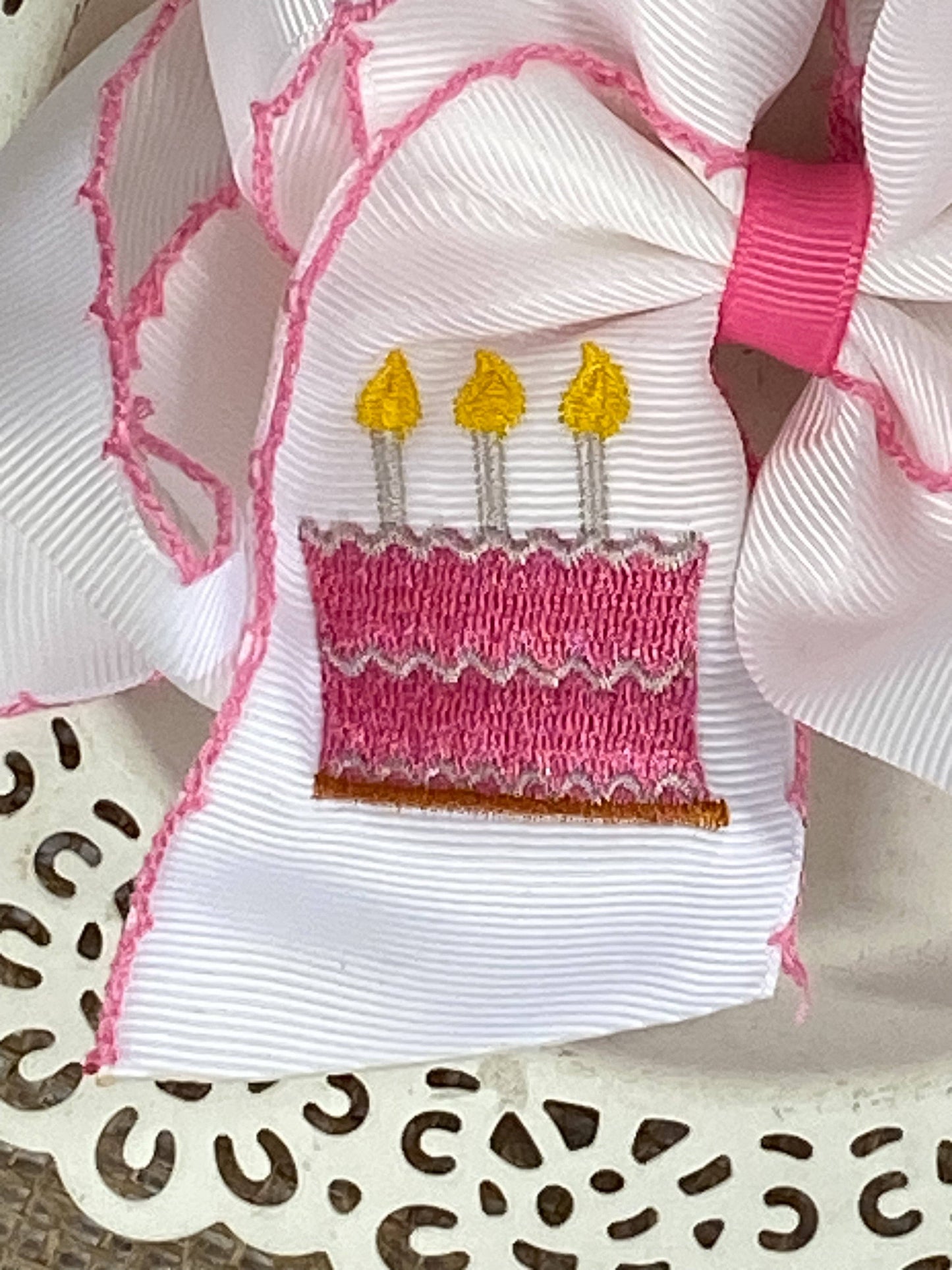 Birthday Cake Moonstitch Bow - Alligator Clip