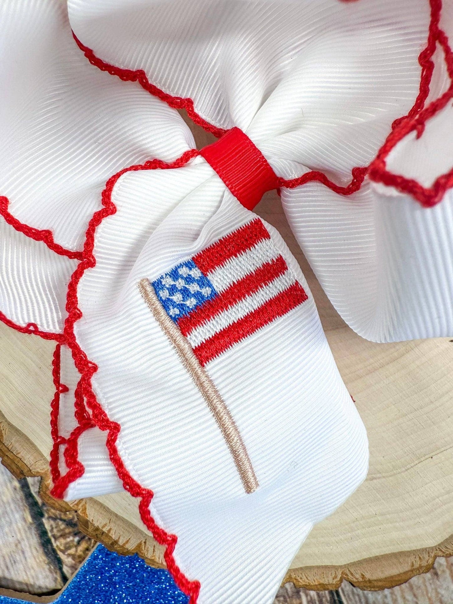 American Flag Embroidered Bow
