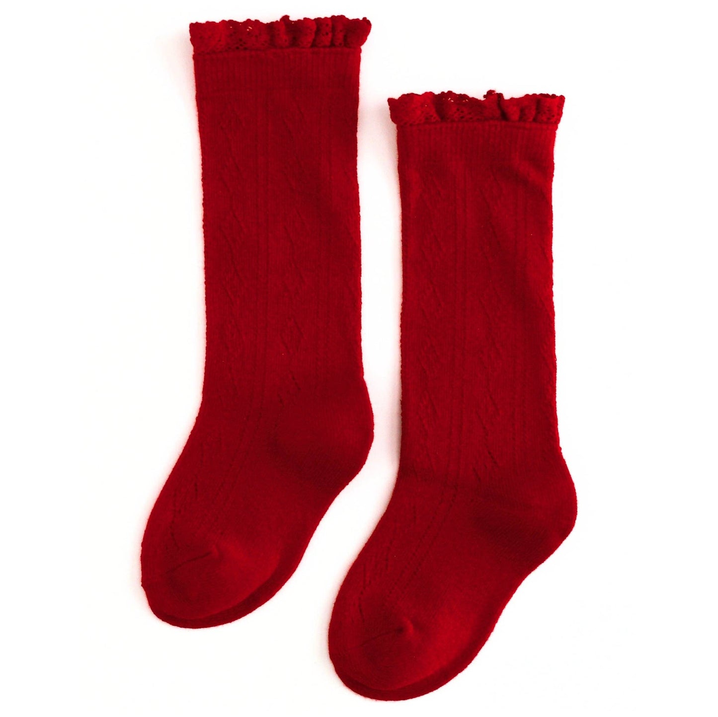 Fancy Lace Top Knee High Socks: Red